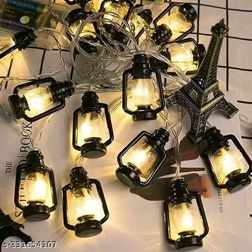 14 LED 3 Meter Black Lantern LED String Light for Indoor & Outdoor Decoration Fairy Rice Lights for Festival Decoration (Wamr White, Plug-In)