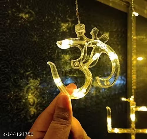 Om Swastik 6+6 Curtain Series LED Lights (Warm White) with 8 mode Function flickering for Decoration on Diwali Festival and Party