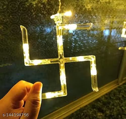 Om Swastik 6+6 Curtain Series LED Lights (Warm White) with 8 mode Function flickering for Decoration on Diwali Festival and Party
