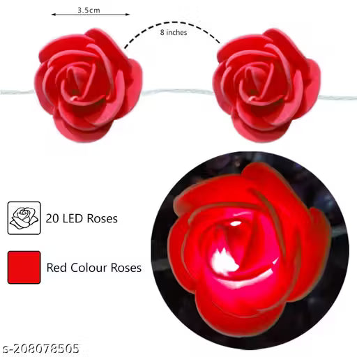 Zizatrendz Red Rose Flower String Light, 4 Meter 20 Led, Romantic Flower Roses Fairy Light, Suitable for Wall Hanging, Diwali Lights, Christmas Tree, New Year, Bedroom Decoration – Led Colour Red