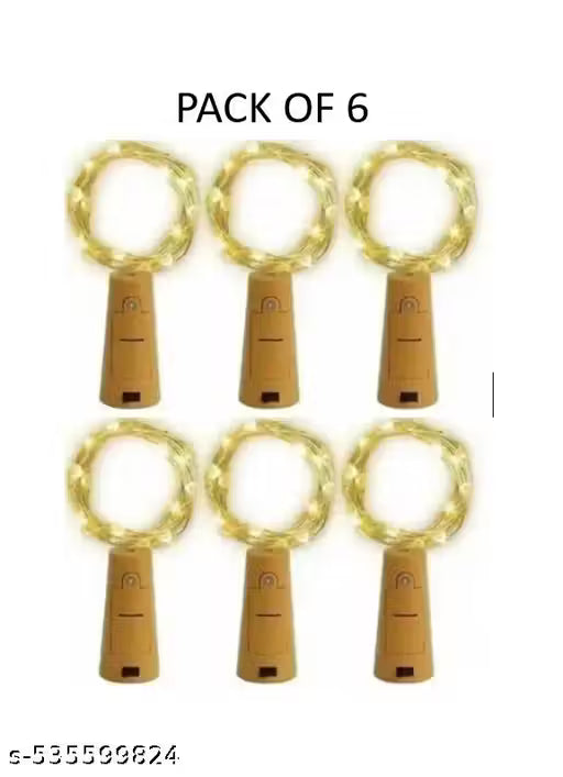 WTC Fairy Cork Light -20 Led Waterproof Cork String Light (2M Battery Oprated) , Wedding, Christmas Decoration, Indoor & Outdoor Decorations, Diy Crafts (Pack Of 6, 2 Meters, Brown, Yellow