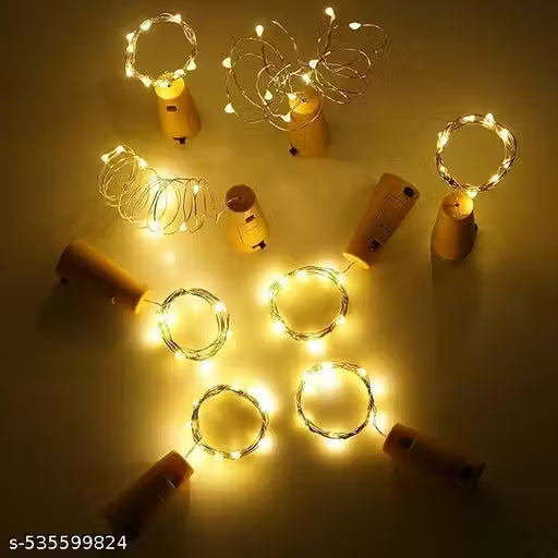WTC Fairy Cork Light -20 Led Waterproof Cork String Light (2M Battery Oprated) , Wedding, Christmas Decoration, Indoor & Outdoor Decorations, Diy Crafts (Pack Of 6, 2 Meters, Brown, Yellow